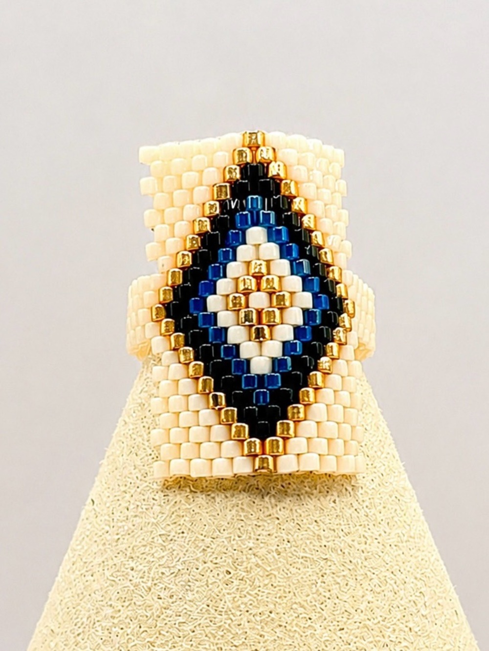 Beaded Evil Eye Ring Handmade Boho Adjustable Seed Bead Statement Ring